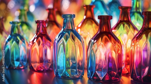 a group of glass vases
