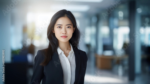 Asian business CEO looking into camera while standing in a office new 