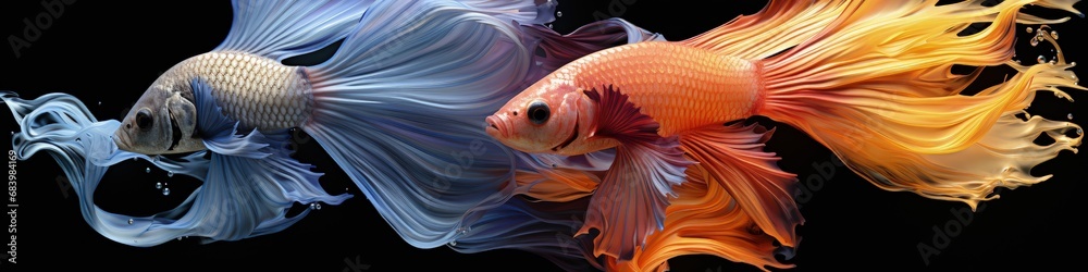 Fototapeta premium Dynamic Interplay of Two Colorful Siamese Fighting Fish