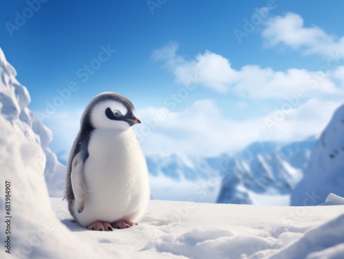 Stunning Solo  An Adorable Penguin s Majestic Snowtop Stare-down Generative AI