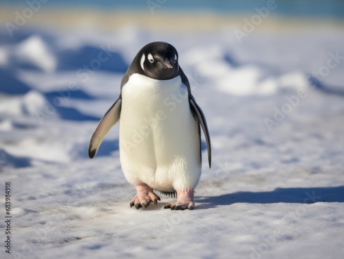 Charming Solitude: Lone Penguin's Snowy Adventure Generative AI © monsifdx
