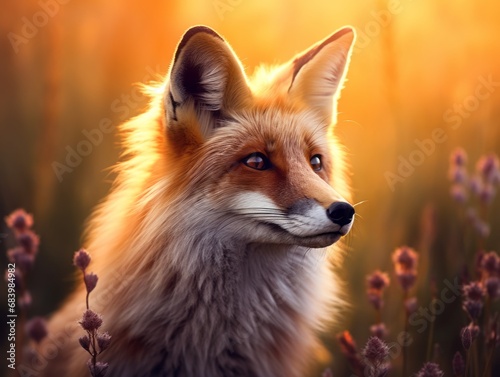 Spectacular Sundown: Striking Snapshot of a Crimson Fox Amidst Verdant Grass Generative AI