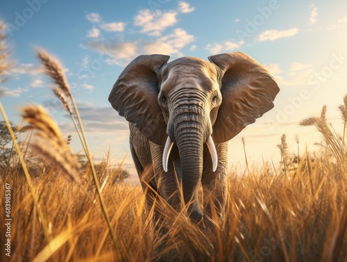 Stunning Capture: Majestic Elephant Trekking Through Sun-Baked Savannah Generative AI