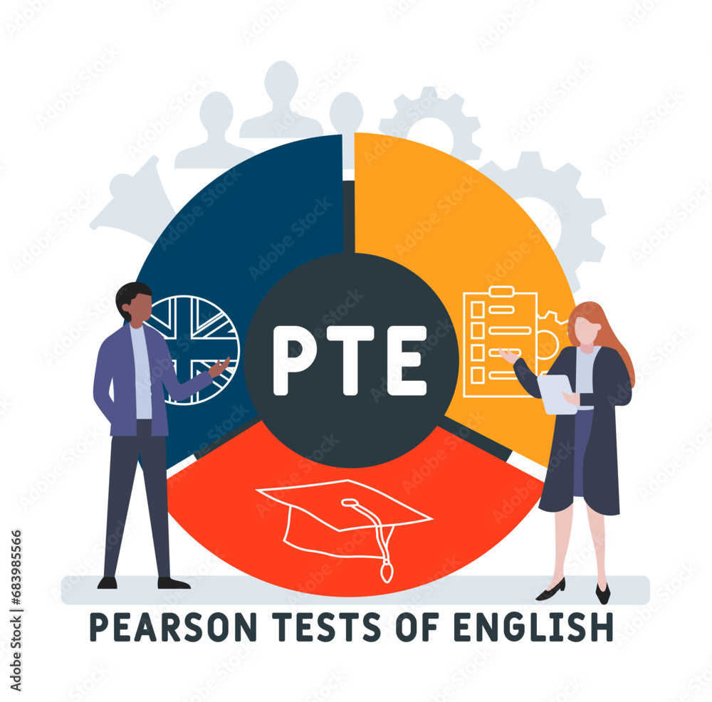 PTE - pearson tests of English acronym. business concept background. vector illustration concept with keywords and icons. lettering illustration with icons for web banner, flyer, landing pag PTE - pearson tests of English acronym. business concept background. vector illustration concept with keywords and icons. lettering illustration with icons for web banner, flyer, landing pag