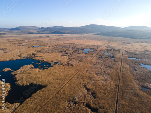 Aerial Autumn view of Dragoman marsh, Bulgaria photo