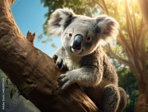 Enchanting Encounter: A Majestic Koala Elegantly Adorned on a Tree Generative AI photo