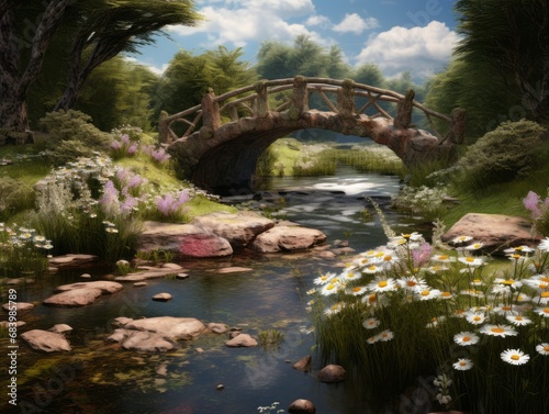 Enchanting Bridge Over Serene Stream  A Nature Lover s Paradise Generative AI