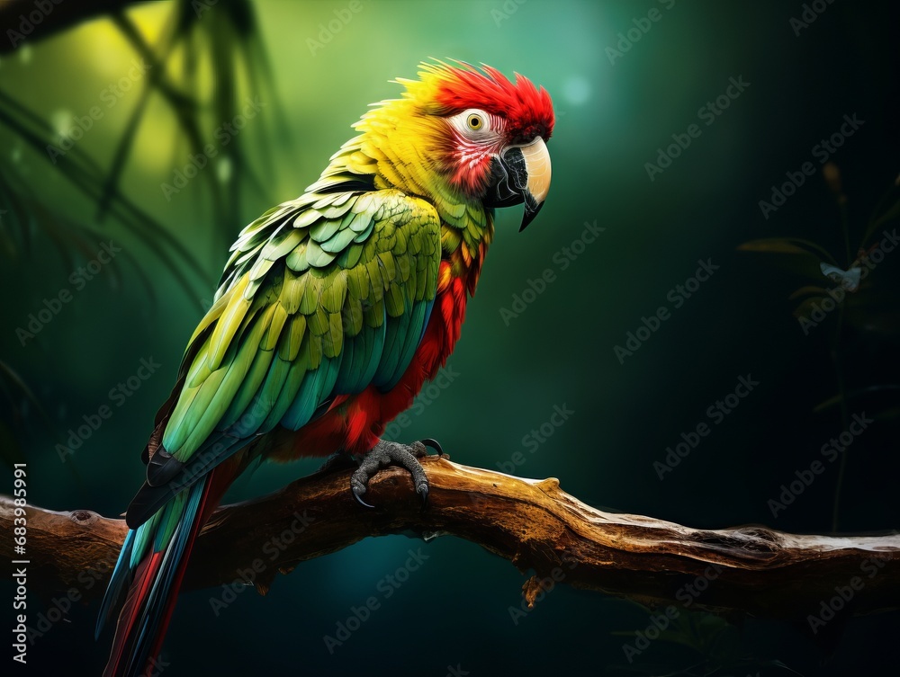 Vibrant Colors of Nature: Close-up Shot of an Exquisite Parrot Perched Majestically Generative AI