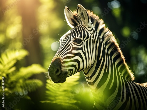 Unveiling Nature s Stripes  Intimate Close-Up of a Zebra Amidst Verdant Wilderness Generative AI