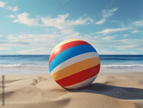Experience the Vibrancy: Mesmerizing Image of a Colorful Beach Ball Dancing on Sunny Shores Generative AI