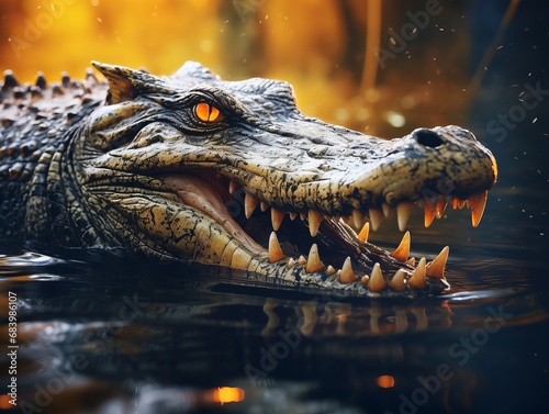 Mesmerizing Reflections: The Majestic Crocodile Lurking Beneath the Water's Surface Generative AI © monsifdx