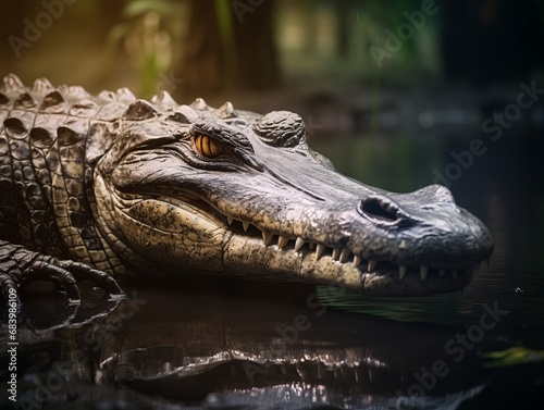 Mysterious Depths  Stunning Reflection of a Crocodile Emerging From the Water Generative AI