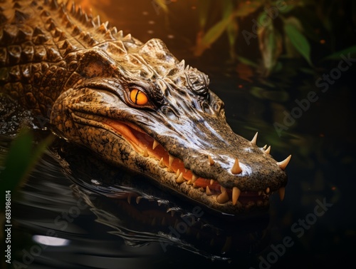 Mysterious Elegance  Captivating Reflections of a Crocodile in Water Generative AI