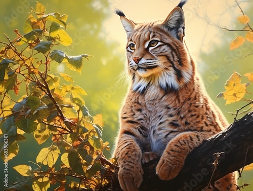 Captivating View: Solitary Female Lynx Majestically Perched in Verdant Wilderness Generative AI © monsifdx
