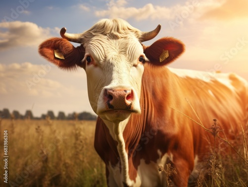 Discover Serenity  A Captivating Daylight Portrait of a Majestic Female Cow in the Meadow Generative AI