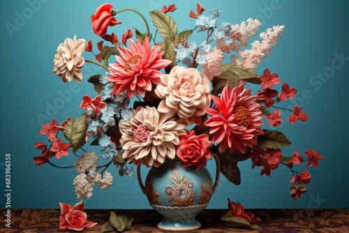 Captivating Elegance: Artistic Floral Arrangement in a Classic Vase - An Inspiration to Decor Lovers Generative AI © monsifdx