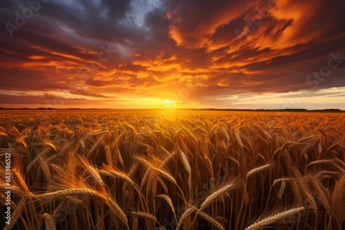 Sunset Serenity: Captivating Golden Wheat Field Masterpiece Generative AI © monsifdx
