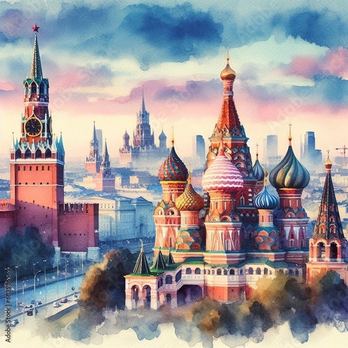 city of moscow watercolor
