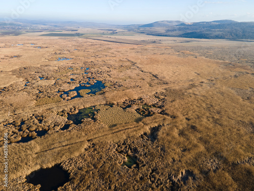 Aerial Autumn view of Dragoman marsh, Bulgaria photo