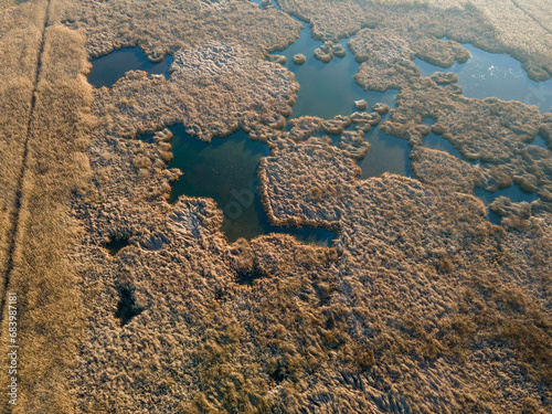 Aerial Autumn view of Dragoman marsh, Bulgaria photo