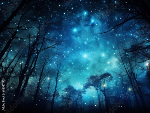 Mystical Stardust: Unveiling the Beauty of Night Skies Amidst Serene Silhouettes of Trees Generative AI