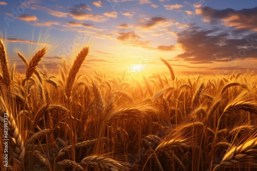 Stunning Sundown: The Enthralling Dance of Golden Wheat Under Twilight Skies Generative AI