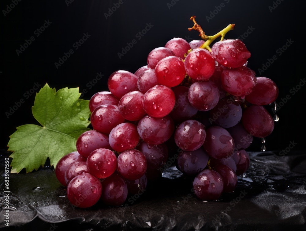 Stunning Contrast: Radiant Red Grapes Against a Dramatic Dark Backdrop Generative AI
