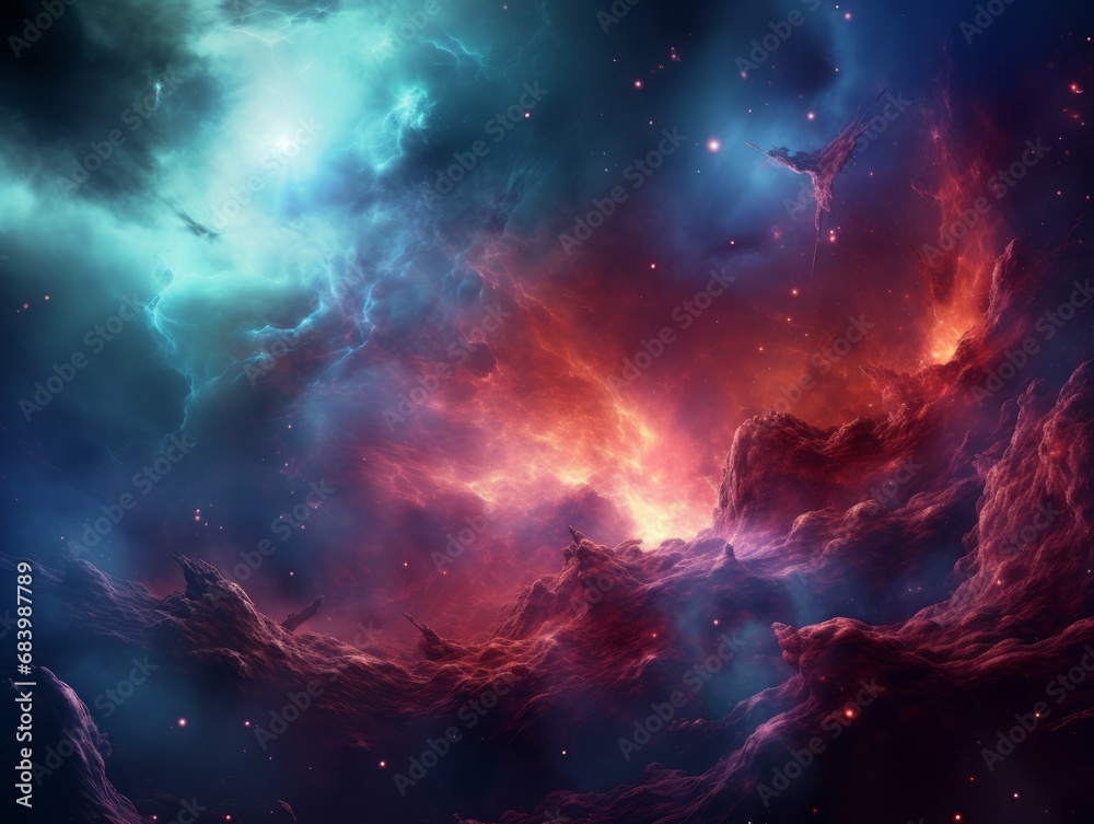 Journey Through The Cosmos: Spectacular Blue Nebula Revealed Generative AI