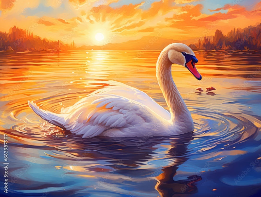 Fototapeta premium Majestic Swan Gracefully Gliding Across a Serene Lake: A Spectacular View! Generative AI