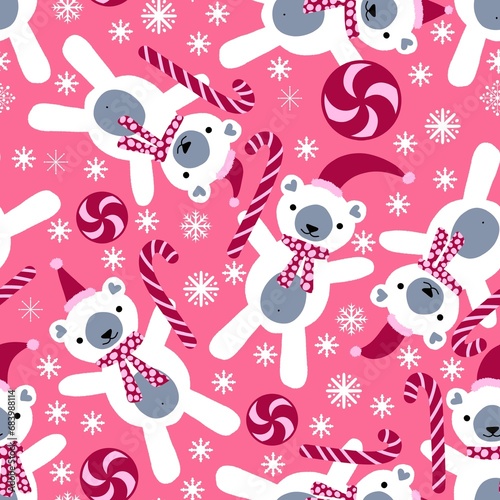 Fototapeta Naklejka Na Ścianę i Meble -  Christmas animals seamless bears pattern for wrapping paper and fabrics and linens and kids clothes print