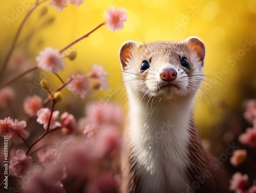 Stunning Spring: Captivating Image of a Weasel in a Lush Meadow - In the Artistic Style of Renaissance Masters Generative AI