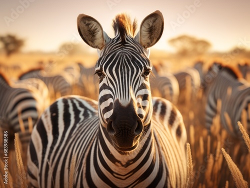 Stunning Close-Up  Lone Zebra s Survival Story Among Lush Grasslands Generative AI