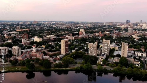 Aerial view during sunset at Charles River and Harvard, with multiple hyperlapse drone clips photo