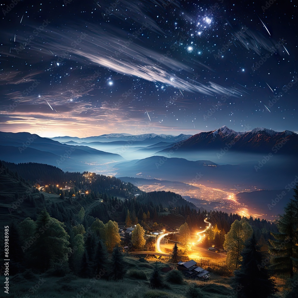 Breathtaking scene of a meteor shower illuminating the night sky