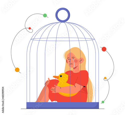 Child in cage vector concept