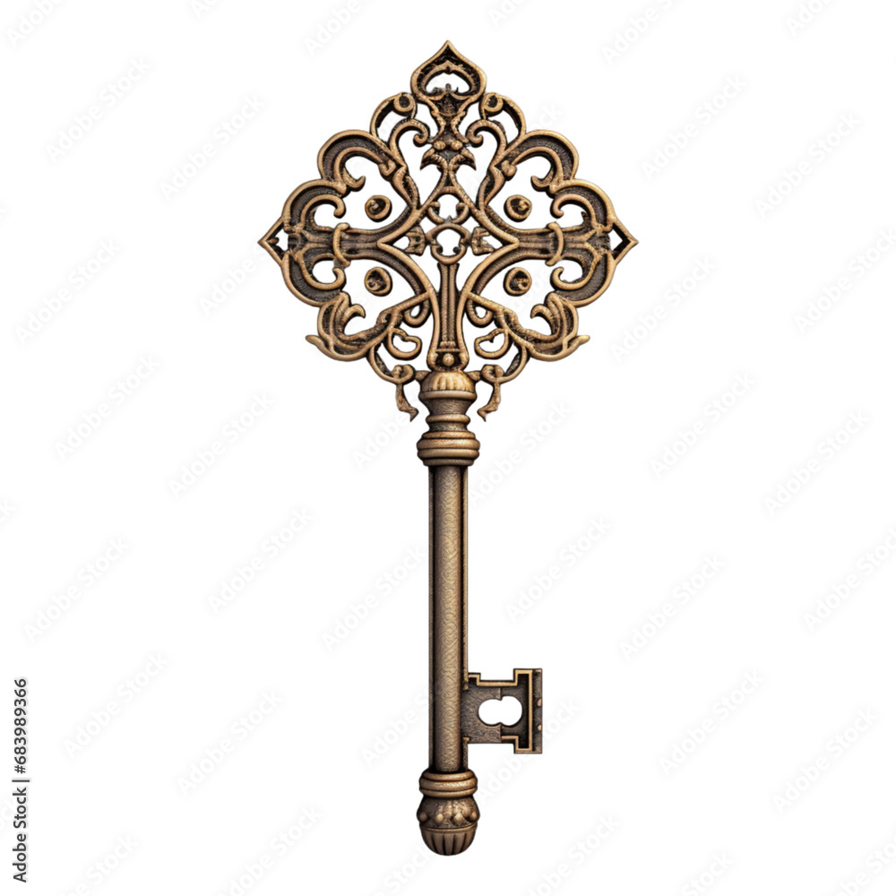 an antique bronze Key with ornamenting on a transparent background an antique bronze Key with ornamenting on a transparent background