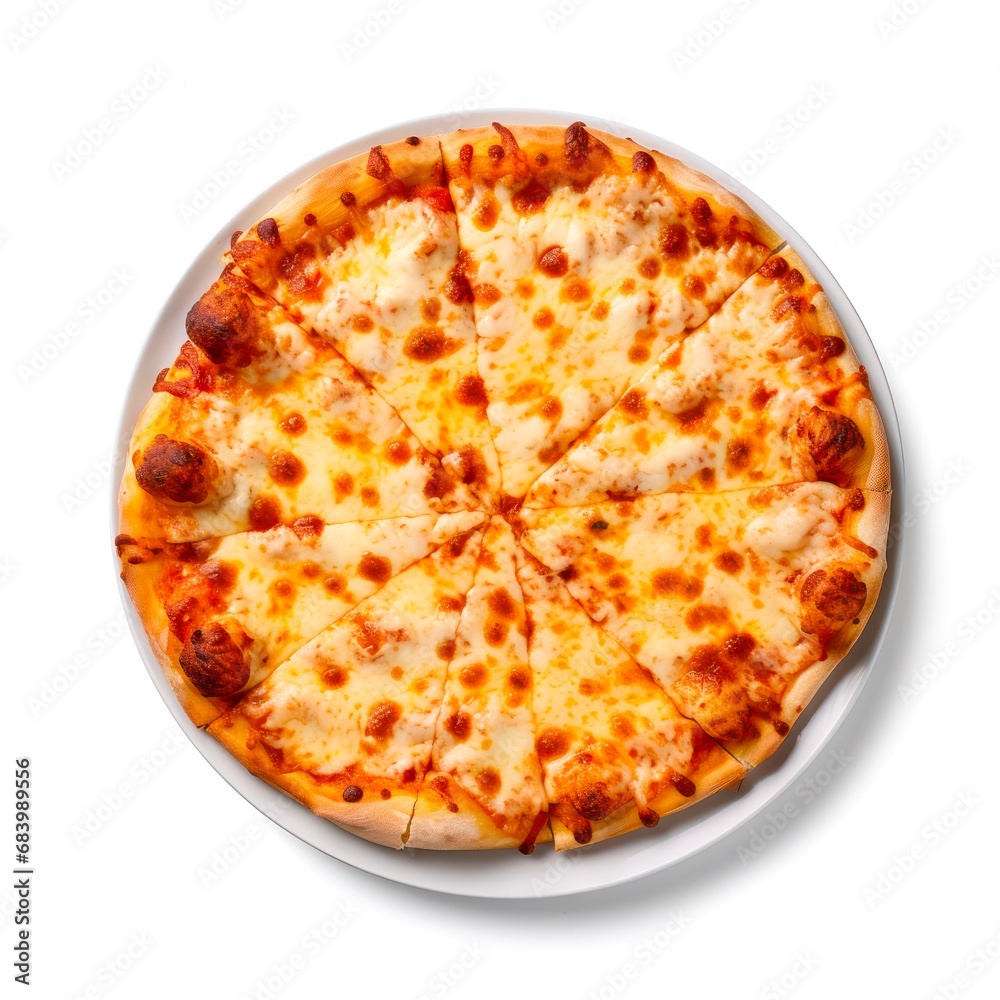 Top view of cheese pizza on white background. Top view of cheese pizza on white background.