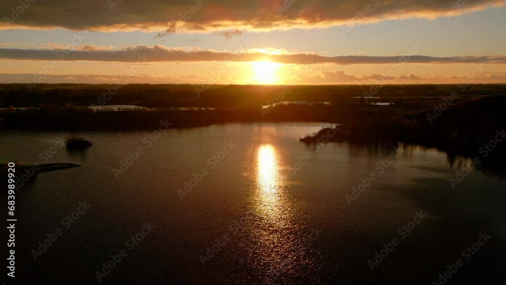 Aerial view of autumn sunset over lake Aerial view of autumn sunset over lake