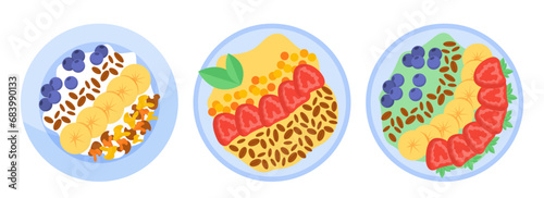 Granola bowls vector set