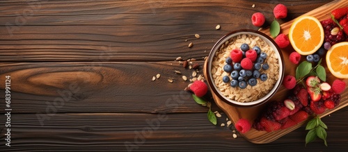 In the morning, John prepared a healthy breakfast made of organic oatmeal, muesli, and granola, topped with a variety of nutritious fruits and a handful of dry raisins for an added sweetness.
