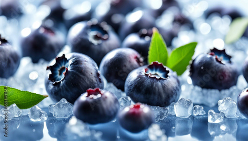 Ghiaccio e Frutta: Mirtilli come Gioielli Congelati in un Quadro di Eleganza Naturale photo