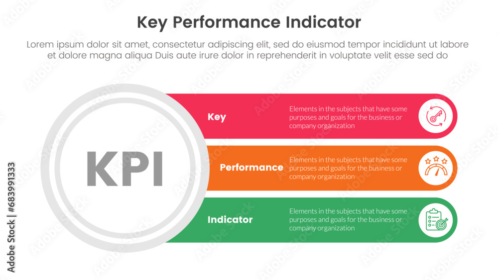 kpi key performance indicator infographic 3 point stage template with ...