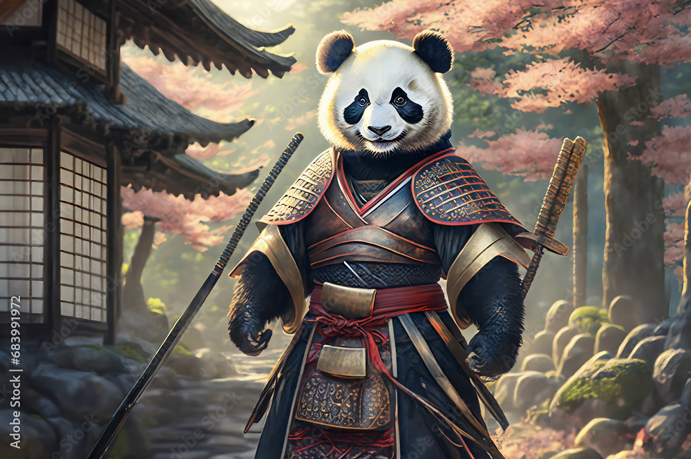 illustration d'un panda en tenue d'un guerrier samouraï ou du soleil levant dans un décor traditionnel japonais le tout généré par l'intelligence artificielle illustration d'un panda en tenue d'un guerrier samouraï ou du soleil levant dans un décor traditionnel japonais le tout généré par l'intelligence artificielle
