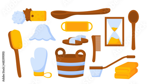 Sauna equipment vector set