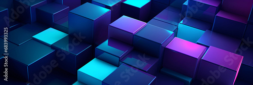 abstract blue and purple digital technology background with futuristic geometric rectangles photo