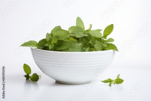 Invigorating Peppermint Selections: Uncover Freshness in a White Bowl! Generative AI