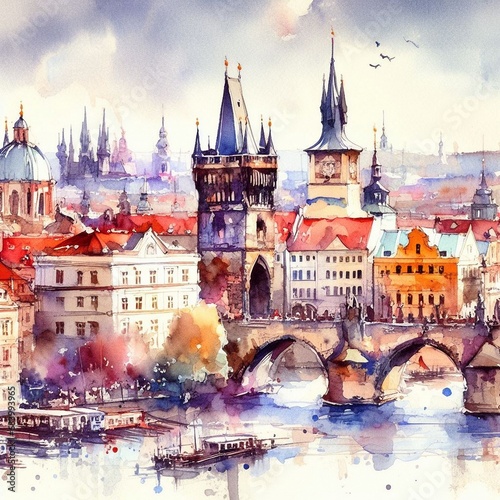 the city of Prague watercolor
