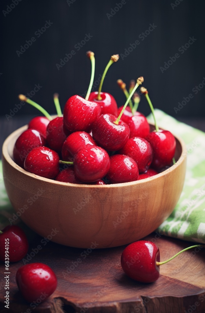 Exquisite Cherry Selection in Rustic Wooden Bowl - An Artistic Display in Natural Style Generative AI Exquisite Cherry Selection in Rustic Wooden Bowl - An Artistic Display in Natural Style Generative AI