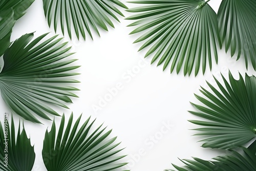 Discover the Tranquil Beauty  Vibrant Green Palm Leaves against Pure White Background Generative AI