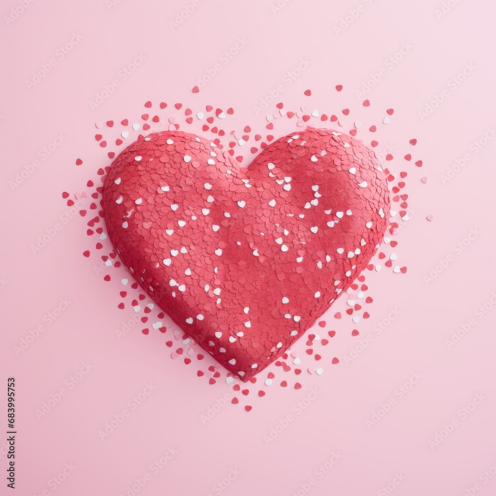 Embrace the Romance: Exquisite Red Heart Confetti on a Dreamy Pink Backdrop Generative AI